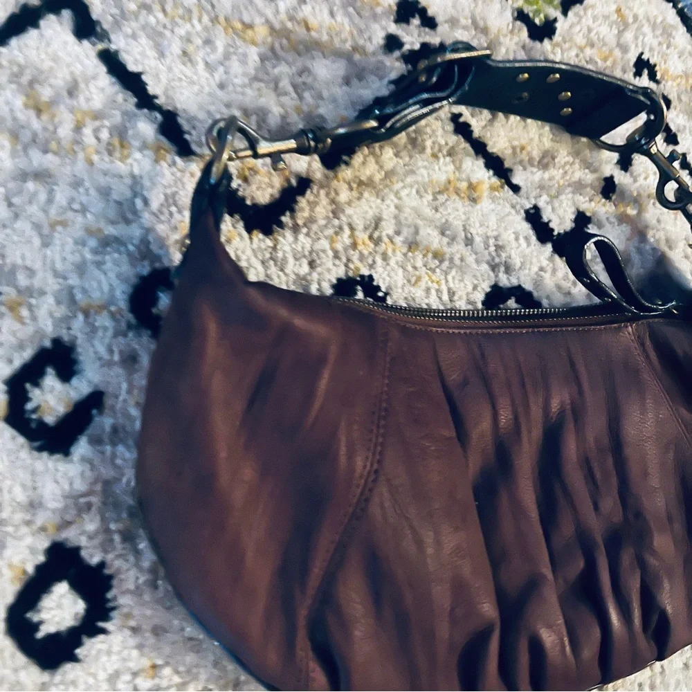 Steve Madden Burgundy Suede Studded Hobo Purse W/ Leather Embellished Strap - Picture 7 of 10